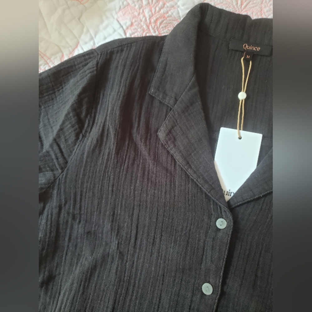 Quince Cotton Gauze Black Button-Up Top - Picture 9 of 10